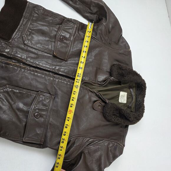 VINTAGE Brill Bros G-1 Flight Jacket Mens 42 Brown Leather Mouton Collar USN 80s - Picture 11 of 16